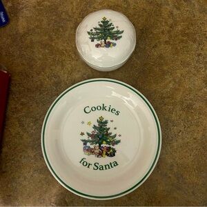 VINTAGE Nikko Set of cookies for Santa  Ceramics Plate and Covered Candy Dish